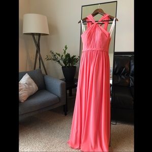 Bridesmaid Dress in Watermelon | Azazie | Style: Jacey | Chiffon | A-Line Halter